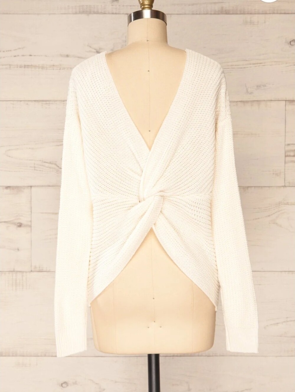 Love Tree Cream Twist-Front Knit Sweater